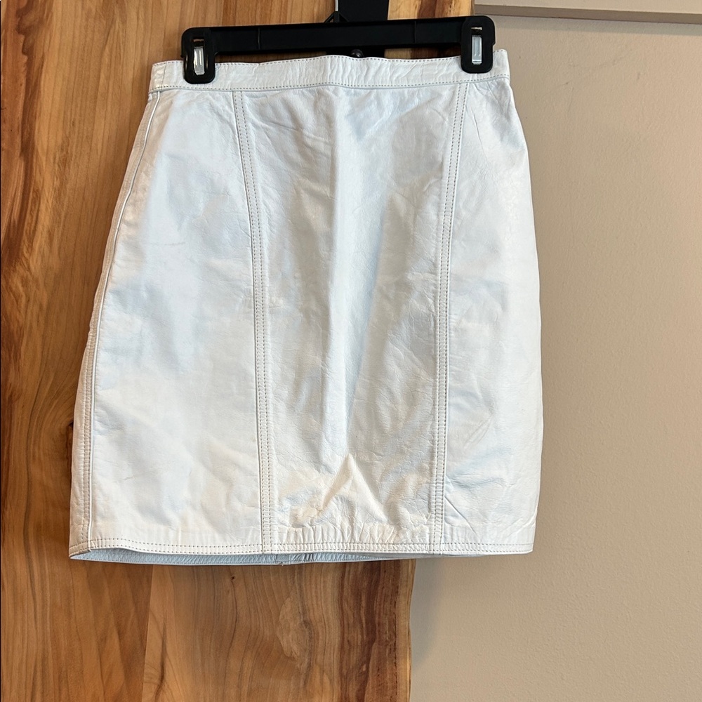 Vintage Leather Chic White Mini Skirt